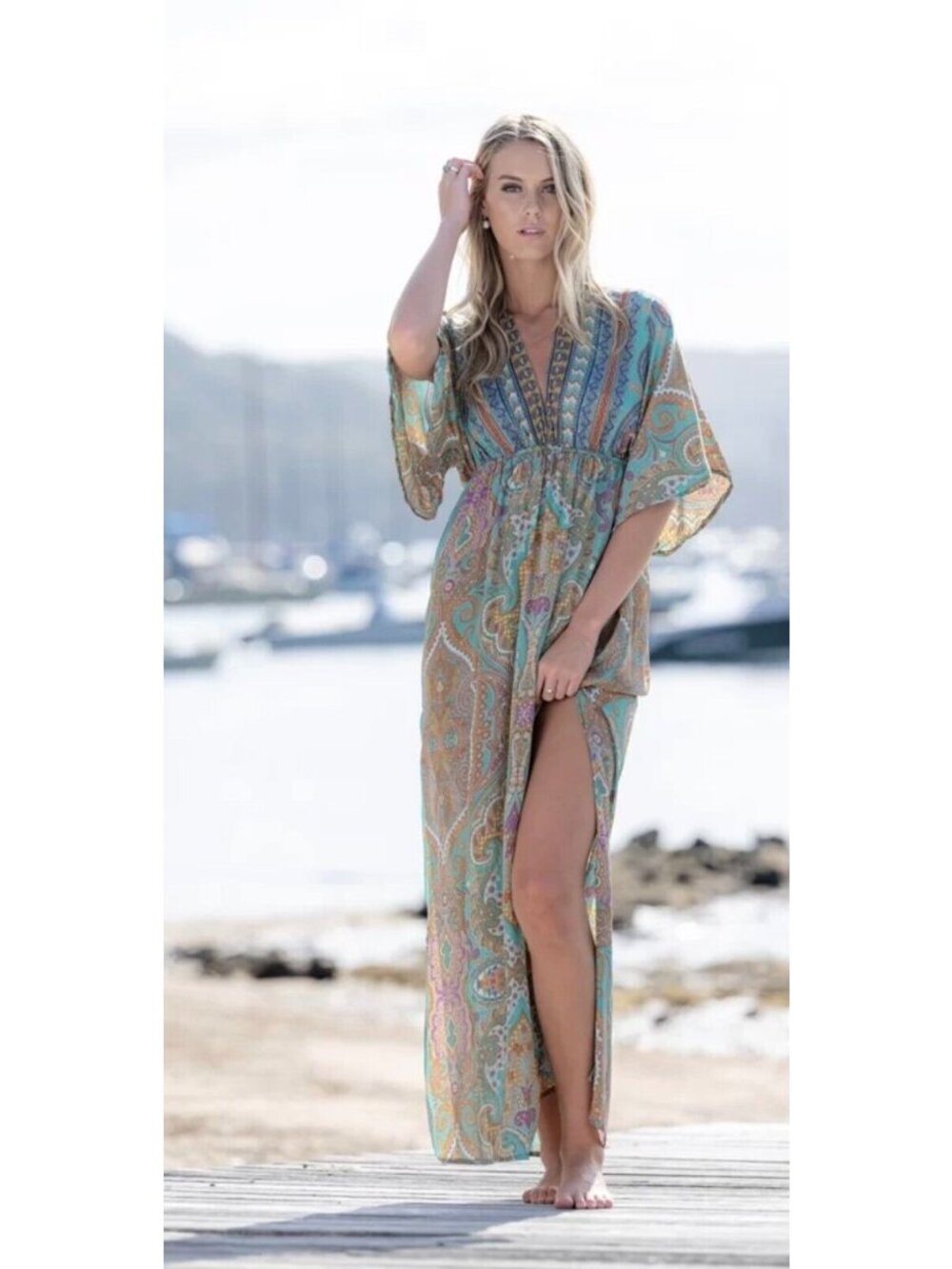 Cienna Venus Green Silk Blend Maxi Dress Women's Size XL  /  large new $98 - Picture 12 of 12